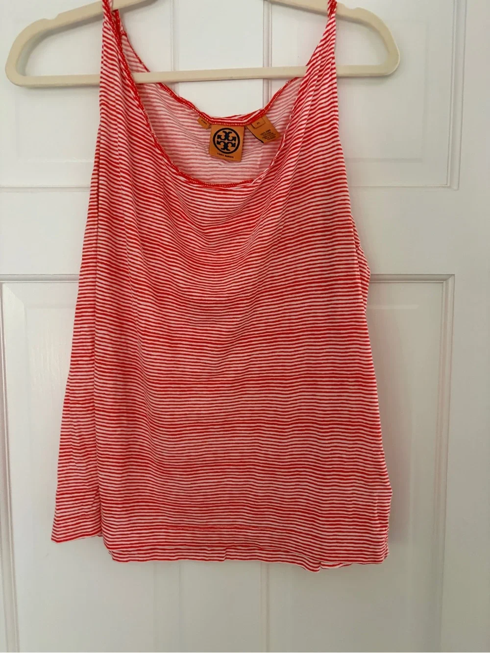 Tory Burch Orange & White Striped Sleeveless Tank Top xl